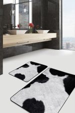 - PaspasTakimi-2li-Set581-Gorsel-5 - Realhomes  2'li Set Siyah - Beyaz Zeminde Post Motifli Kürk Desenli Sade & Şık Klasik  2'li Banyo & Mutfak Paspas Takımı Realhomes