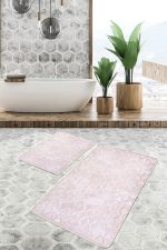 - PaspasTakimi-2li-Set582-Gorsel-1 - Realhomes 2'li Set Pembe Zeminde Geometrik Motifli Eskitme Desenli Geometrik Eskitme Motifli 2'li Banyo & Mutfak Paspas Takımı Realhomes