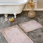 2'li Set Lacivert - Krem Zeminde Otantik Motifli Eskitme Desenli Eskitme Motifli Vintage  2'li Banyo & Mutfak Paspas Takımı Realhomes