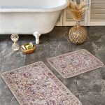 2'li Set Lacivert Zeminde Geometrik Motifli Mordern Sanat Desenli Modern Geometrik  2'li Banyo & Mutfak Paspas Takımı Realhomes