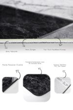 2'li Set Siyah - Gri Zeminde Mermer Motifli Klasik Desenli Geometrik Sade & Şık  2'li Banyo & Mutfak Paspas Takımı Realhomes