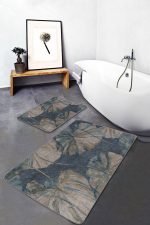 - PaspasTakimi-2li-Set587-Gorsel-1 - Realhomes 2'li Set Mavi Zeminde Yağlı Boya Motifli Çiçek Desenli Floral Sade & Şık 2'li Banyo & Mutfak Paspas Takımı Realhomes