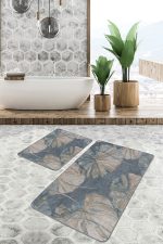 - PaspasTakimi-2li-Set587-Gorsel - Realhomes 2'li Set Mavi Zeminde Yağlı Boya Motifli Çiçek Desenli Floral Sade & Şık 2'li Banyo & Mutfak Paspas Takımı Realhomes