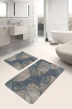 - PaspasTakimi-2li-Set587-Gorsel-5 - Realhomes 2'li Set Mavi Zeminde Yağlı Boya Motifli Çiçek Desenli Floral Sade & Şık 2'li Banyo & Mutfak Paspas Takımı Realhomes