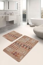 - PaspasTakimi-2li-Set588-Gorsel-1 - Realhomes  2'li Set Kahverengi Zeminde Tribal Motifli Etnik Desenli Etnik Motifler Geometrik  2'li Banyo & Mutfak Paspas Takımı Realhomes