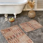 2'li Set Kahverengi - Gri Zeminde Altıgen Motifli Post Desenli Geometrik Sade & Şık  2'li Banyo & Mutfak Paspas Takımı Realhomes