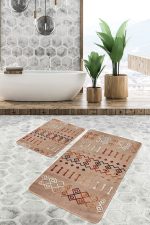 - PaspasTakimi-2li-Set588-Gorsel-2 - Realhomes  2'li Set Kahverengi Zeminde Tribal Motifli Etnik Desenli Etnik Motifler Geometrik  2'li Banyo & Mutfak Paspas Takımı Realhomes