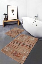 - PaspasTakimi-2li-Set588-Gorsel-4 - Realhomes  2'li Set Kahverengi Zeminde Tribal Motifli Etnik Desenli Etnik Motifler Geometrik  2'li Banyo & Mutfak Paspas Takımı Realhomes