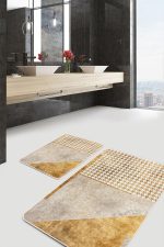 - PaspasTakimi-2li-Set589-Gorsel-4 - Realhomes  2'li Set Gold Zeminde Geometrik Motifli Kazayağı Desenli Geometrik Klasik  2'li Banyo & Mutfak Paspas Takımı Realhomes