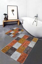 - PaspasTakimi-2li-Set590-Gorsel-1 - Realhomes  2'li Set Kırkyama Zeminde Patchwork Motifli Etnik Desenli Klasik Vintage  2'li Banyo & Mutfak Paspas Takımı Realhomes