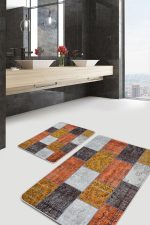 - PaspasTakimi-2li-Set590-Gorsel-2 - Realhomes  2'li Set Kırkyama Zeminde Patchwork Motifli Etnik Desenli Klasik Vintage  2'li Banyo & Mutfak Paspas Takımı Realhomes