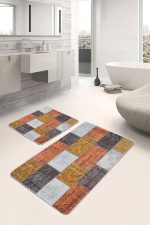 - PaspasTakimi-2li-Set590-Gorsel-5 - Realhomes  2'li Set Kırkyama Zeminde Patchwork Motifli Etnik Desenli Klasik Vintage  2'li Banyo & Mutfak Paspas Takımı Realhomes