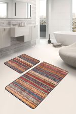 - PaspasTakimi-2li-Set591-Gorsel-1 - Realhomes 2'li Set Etnik Zeminde Hereke Motifli Geleneksel Desenli Etnik Motifler Vintage 2'li Banyo & Mutfak Paspas Takımı Realhomes