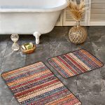 2'li Set Krem - Gold Zeminde Çerçeveli Motifli Kilim Desenli Geometrik Sade & Şık  2'li Banyo & Mutfak Paspas Takımı Realhomes