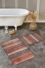 - Realhomes - Realhomes 2'li Set Etnik Zeminde Hereke Motifli Geleneksel Desenli Etnik Motifler Vintage 2'li Banyo & Mutfak Paspas Takımı Realhomes