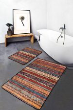 - PaspasTakimi-2li-Set591-Gorsel-4 - Realhomes 2'li Set Etnik Zeminde Hereke Motifli Geleneksel Desenli Etnik Motifler Vintage 2'li Banyo & Mutfak Paspas Takımı Realhomes