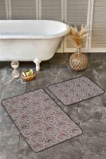 - Realhomes - Realhomes 2'li Set Siyah - Bej Zeminde Geometrik Motifli Klasik Desenli Geometrik Klasik 2'li Banyo & Mutfak Paspas Takımı Realhomes