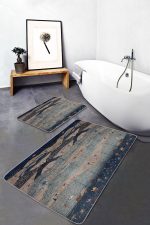 - PaspasTakimi-2li-Set594-Gorsel-1 - Realhomes 2'li Set Lacivert Zeminde Antik Motifli Geleneksel Desenli Vintage Etnik Motifler 2'li Banyo & Mutfak Paspas Takımı Realhomes