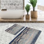 2'li Set Kremit Zeminde Çizgili Motifli Geometrik Desenli Geometrik Klasik  2'li Banyo & Mutfak Paspas Takımı Realhomes