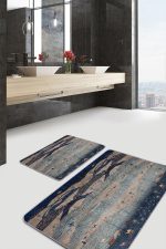 - PaspasTakimi-2li-Set594-Gorsel-2 - Realhomes 2'li Set Lacivert Zeminde Antik Motifli Geleneksel Desenli Vintage Etnik Motifler 2'li Banyo & Mutfak Paspas Takımı Realhomes