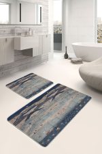 - PaspasTakimi-2li-Set594-Gorsel-5 - Realhomes 2'li Set Lacivert Zeminde Antik Motifli Geleneksel Desenli Vintage Etnik Motifler 2'li Banyo & Mutfak Paspas Takımı Realhomes