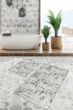 - PaspasTakimi-2li-Set597-Gorsel - Realhomes 2'li Set Gri Zeminde Eskitme Motifli Retro Desenli Eskitme Motifli Floral 2'li Banyo & Mutfak Paspas Takımı Realhomes