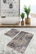 - PaspasTakimi-2li-Set599-Gorsel-4 - Realhomes  2'li Set Kahverengi Zeminde Eskitme Motifli Retro Desenli Eskitme Motifli Vintage  2'li Banyo & Mutfak Paspas Takımı Realhomes