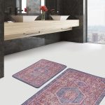 2'li Set Sarı Zeminde Ogea Motifli Antik Desenli Vintage Geometrik  2'li Banyo & Mutfak Paspas Takımı Realhomes