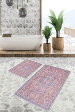 - PaspasTakimi-2li-Set600-Gorsel-4 - Realhomes  2'li Set Pembe Zeminde Dokuma Motifli Yöresel Desenli Avangarde Vintage  2'li Banyo & Mutfak Paspas Takımı Realhomes