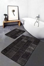 - PaspasTakimi-2li-Set601-Gorsel-2 - Realhomes  2'li Set Kahverengi Zeminde Patchwork Motifli Geleneksel Desenli Vintage Klasik  2'li Banyo & Mutfak Paspas Takımı Realhomes