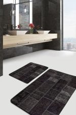 - PaspasTakimi-2li-Set601-Gorsel-4 - Realhomes  2'li Set Kahverengi Zeminde Patchwork Motifli Geleneksel Desenli Vintage Klasik  2'li Banyo & Mutfak Paspas Takımı Realhomes