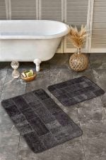 - Realhomes - Realhomes  2'li Set Kahverengi Zeminde Patchwork Motifli Geleneksel Desenli Vintage Klasik  2'li Banyo & Mutfak Paspas Takımı Realhomes