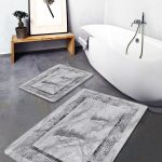 2'li Set Siyah - Gri Zeminde Eskitme Motifli Antik Desenli Eskitme Motifli Geometrik  2'li Banyo & Mutfak Paspas Takımı Realhomes