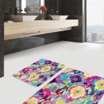2'li Set Kahverengi Zeminde Morrocan Motifli Eskitme Desenli Geometrik Klasik  2'li Banyo & Mutfak Paspas Takımı Realhomes