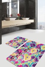 - PaspasTakimi-2li-Set605-Gorsel - Realhomes  2'li Set Çok Renkli Zeminde İkat Motifli Geleneksel Desenli Klasik Modern  2'li Banyo & Mutfak Paspas Takımı Realhomes