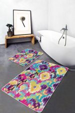 - PaspasTakimi-2li-Set605-Gorsel-5 - Realhomes  2'li Set Çok Renkli Zeminde İkat Motifli Geleneksel Desenli Klasik Modern  2'li Banyo & Mutfak Paspas Takımı Realhomes