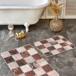 2'li Set Kırmızı Zeminde Geometrik Motifli Puanlı Desenli Klasik Sade & Şık  2'li Banyo & Mutfak Paspas Takımı Realhomes