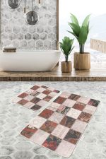 - PaspasTakimi-2li-Set607-Gorsel-2 - Realhomes  2'li Set Bej Zeminde Patchwork Motifli Çiçek Desenli Vintage Klasik  2'li Banyo & Mutfak Paspas Takımı Realhomes