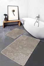 - PaspasTakimi-2li-Set608-Gorsel-1 - Realhomes  2'li Set Bej Zeminde Patchwork Motifli Çiçek Desenli Eskitme Motifli Vintage  2'li Banyo & Mutfak Paspas Takımı Realhomes