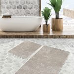 2'li Set Lacivert - Gold Zeminde Mozaik Motifli Mermer Desenli Geometrik Klasik  2'li Banyo & Mutfak Paspas Takımı Realhomes