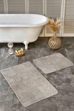 - Realhomes - Realhomes  2'li Set Bej Zeminde Patchwork Motifli Çiçek Desenli Eskitme Motifli Vintage  2'li Banyo & Mutfak Paspas Takımı Realhomes