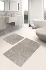 - PaspasTakimi-2li-Set608-Gorsel-5 - Realhomes  2'li Set Bej Zeminde Patchwork Motifli Çiçek Desenli Eskitme Motifli Vintage  2'li Banyo & Mutfak Paspas Takımı Realhomes