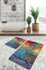 2'li Set Kanvas Zeminde Yağlı Boya Motifli Modern Sanat Desenli Modern Sade & Şık  2'li Banyo & Mutfak Paspas Takımı Realhomes