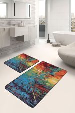 2'li Set Kanvas Zeminde Yağlı Boya Motifli Modern Sanat Desenli Modern Sade & Şık  2'li Banyo & Mutfak Paspas Takımı Realhomes