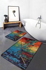 2'li Set Kanvas Zeminde Yağlı Boya Motifli Modern Sanat Desenli Modern Sade & Şık  2'li Banyo & Mutfak Paspas Takımı Realhomes