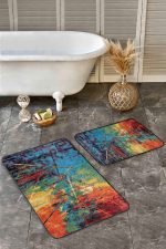 2'li Set Kanvas Zeminde Yağlı Boya Motifli Modern Sanat Desenli Modern Sade & Şık  2'li Banyo & Mutfak Paspas Takımı Realhomes