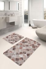 - PaspasTakimi-2li-Set610-Gorsel-1 - Realhomes 2'li Set Kahverengi Zeminde Morrocan Motifli Yöresel Desenli Geometrik Klasik 2'li Banyo & Mutfak Paspas Takımı Realhomes