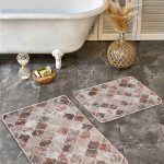 2'li Set Gri - Bej Zeminde Patchwork Motifli Kazayağı Desenli Eskitme Motifli Vintage  2'li Banyo & Mutfak Paspas Takımı Realhomes