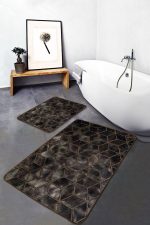 - PaspasTakimi-2li-Set611-Gorsel-4 - Realhomes 2'li Set Siyah - Füme Zeminde Geometrik Motifli Mozaik Desenli Geometrik Klasik 2'li Banyo & Mutfak Paspas Takımı Realhomes