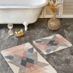 2'li Set Klasik Zeminde Çerçeve Motifli Mermer Desenli Geometrik Vintage  2'li Banyo & Mutfak Paspas Takımı Realhomes